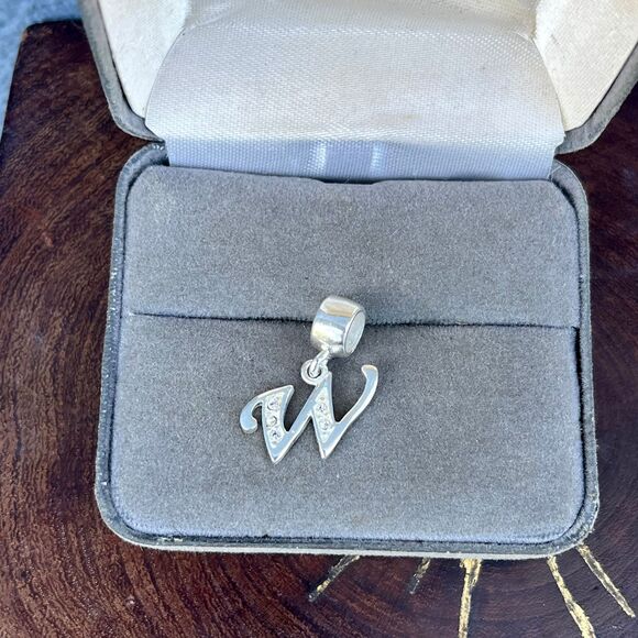 Sterling Silver Initial W Charm with Rhinestones Vintage jewelry supply - Picture 2 of 8